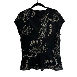 Etro Black Gold Cherry Blossom Silk Blend Cap Sleeve Blouse